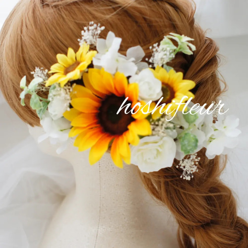 ひまわりクラッチブーケ+ブートニア+ヘアパーツ♡ひまわり造花 ひまわりクラッチブーケ+ブートニア+ヘアパーツ♡ひまわり造花