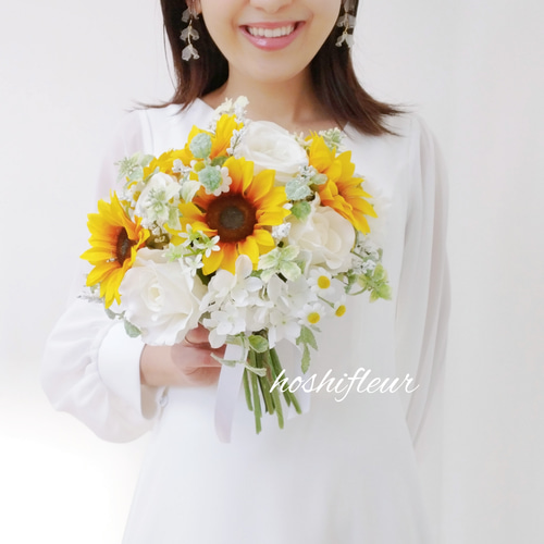 ひまわりクラッチブーケ+ブートニア+ヘアパーツ♡ひまわり造花ブーケ