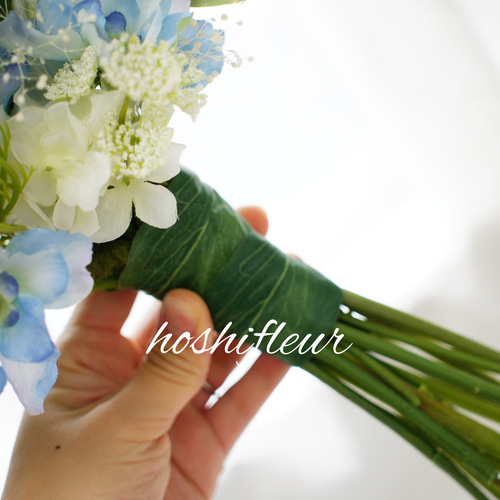 水色ブーケ ブートニア ヘアパーツ♡水色ウエディングブーケ水色