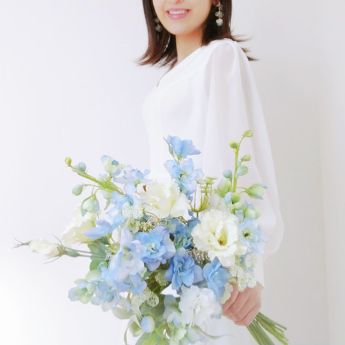水色ブーケ&ブートニア♡水色ウエディングブーケ水色ウェディング