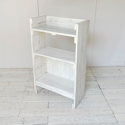 リサイクルウッド☆オープンシェルフ ホワイト 幅60cm 薄型 背板付き