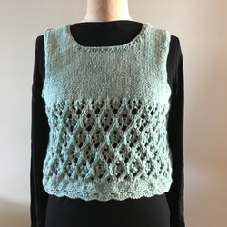 ウール100%   棒編みとかぎ針編みのベスト　編物　毛糸　M-Lサイズ 4枚目の画像