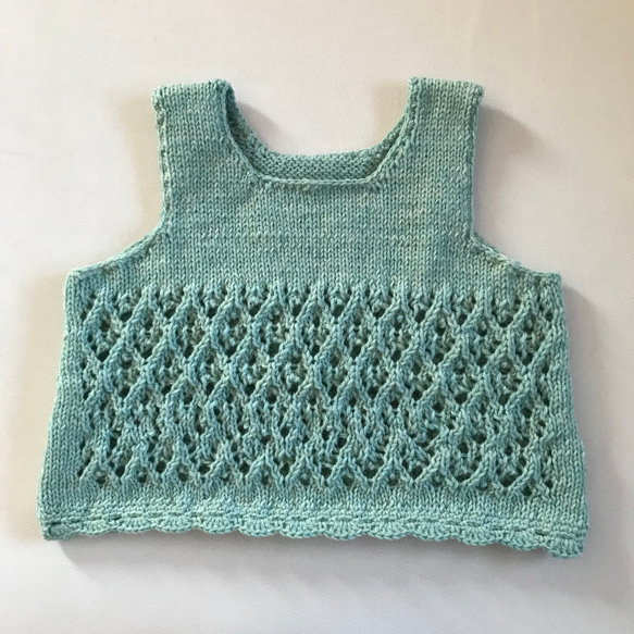 ウール100%   棒編みとかぎ針編みのベスト　編物　毛糸　M-Lサイズ 1枚目の画像