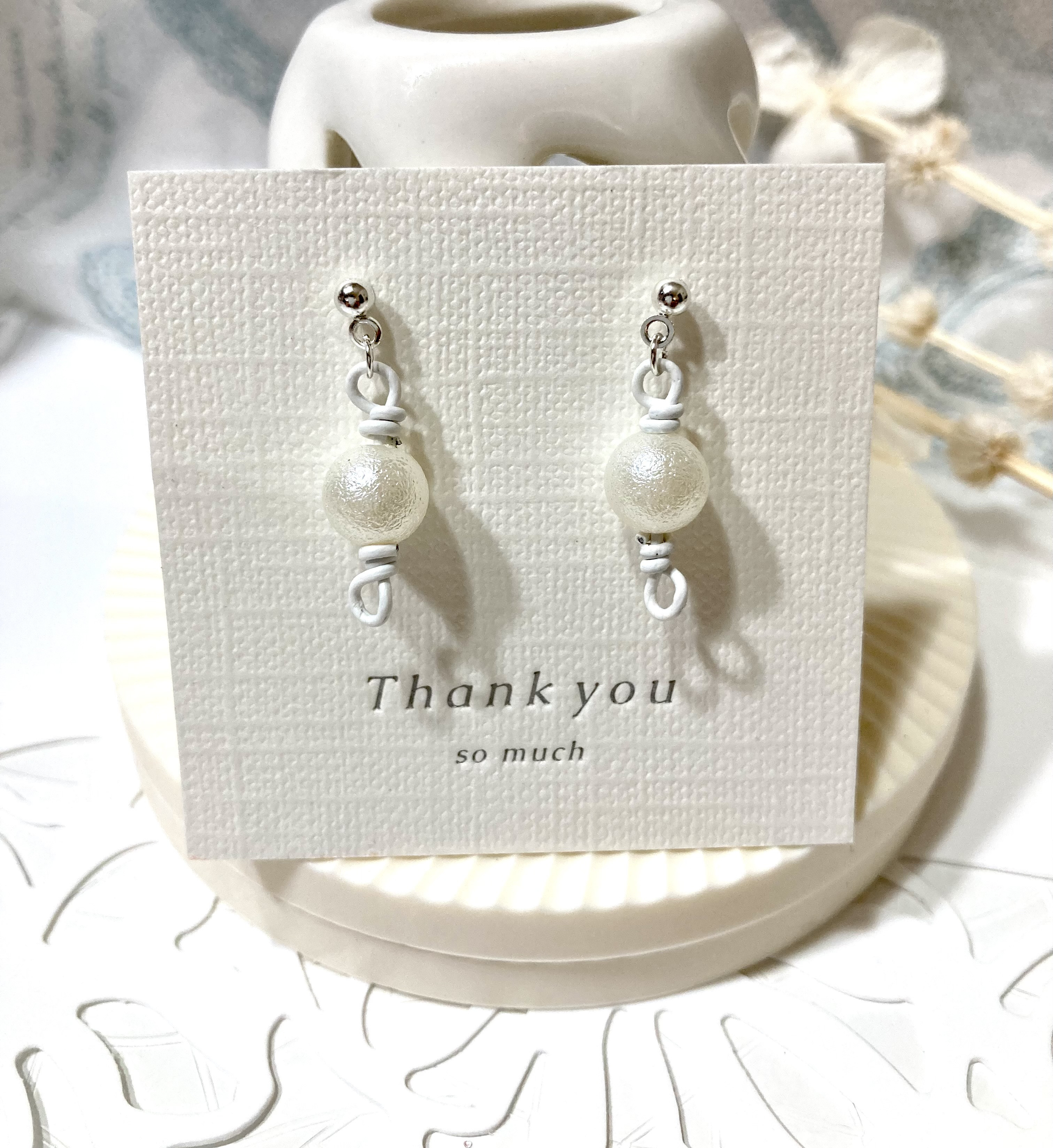 «179»»◤完売◢    一粒のコットンパール*ホワイトワイヤー