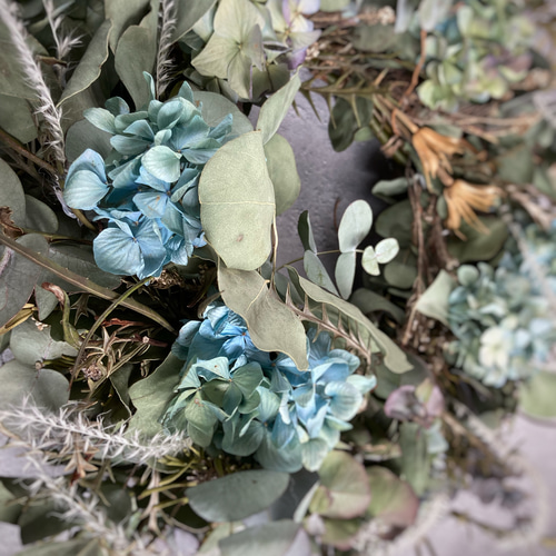 ユーカリと紫陽花のナチュラルリース:ドライフラワーリース リース 花