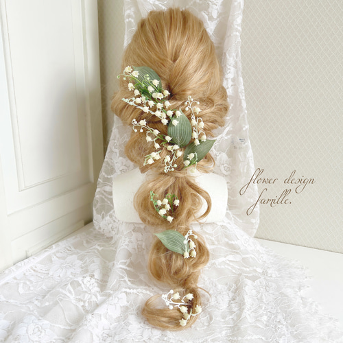 161.すずらんのヘッドドレス(くすみグリーンリーフ/かすみ草なし