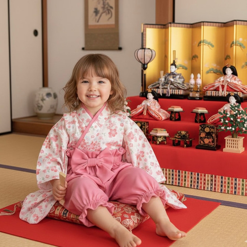 あやや様　ピンク×アイボリー　ベビー袴②点 女の子1番人気♡【再販】【和柄】桜ピンク×ピンクパンツ ベビー袴 100