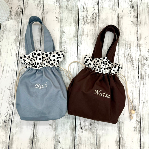 刺繍名入れ♡ダルメシアン巾着バッグ 巾着袋 KY*mama 通販