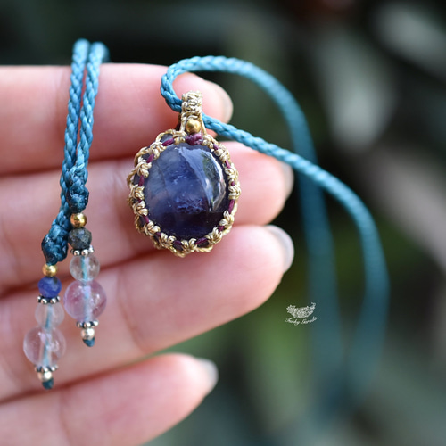 アイオライト　マクラメ　ネックレス アイオライト／マクラメペンダント - 天然石＋マクラメ