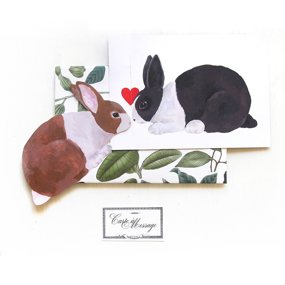 兔子親吻卡黑白兔和棕白兔一套 第5張的照片