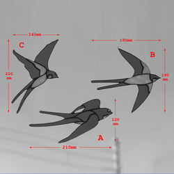 ステンドグラス　サンキャッチャー　つばめ　3羽（A,B,C ）セット 8枚目の画像