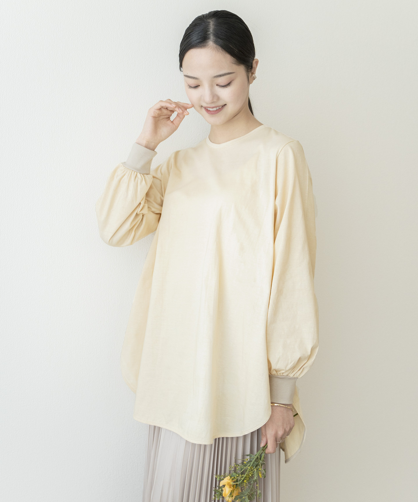 【洗える/快適素材/草木染め】オーガニックコットンレイヤーＴシャツ　玉ねぎ