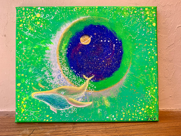 水晶絵 アートパネル クジラ くじら 鯨 クリスタル 絵画 アート 海