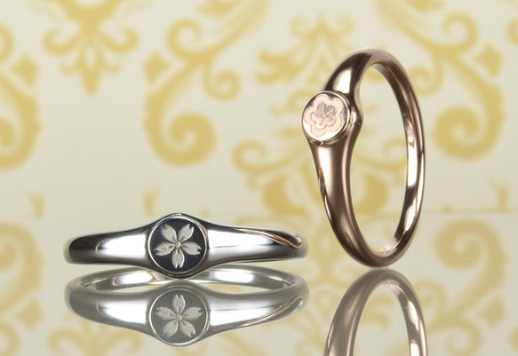 シグネット＜signet-ring＞結婚指輪（マリッジ）/家紋みたい？好きな花がオシャレに彫刻　SG-001-8 4枚目の画像