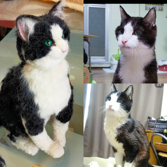 羊毛フェルト 猫 オーダーメイド受付 ハチワレ 白猫 黒猫 羊毛フェルト  