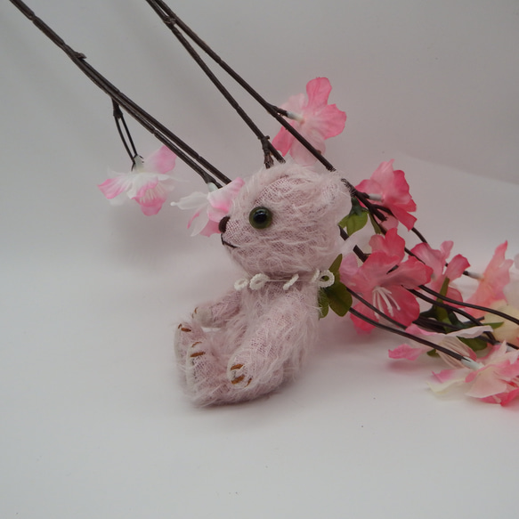 【テディベア】桜ピンクの赤ちゃんベア　ウルトラスパースモヘア　ハードボードジョイント　ミニチュアベア【221】 6枚目の画像