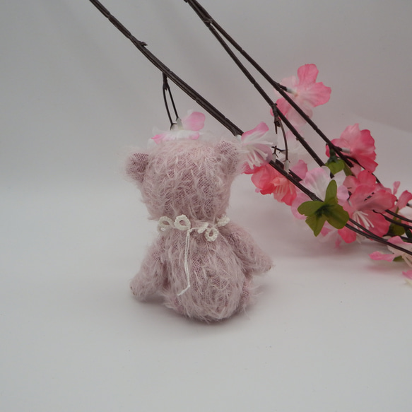 【テディベア】桜ピンクの赤ちゃんベア　ウルトラスパースモヘア　ハードボードジョイント　ミニチュアベア【221】 5枚目の画像