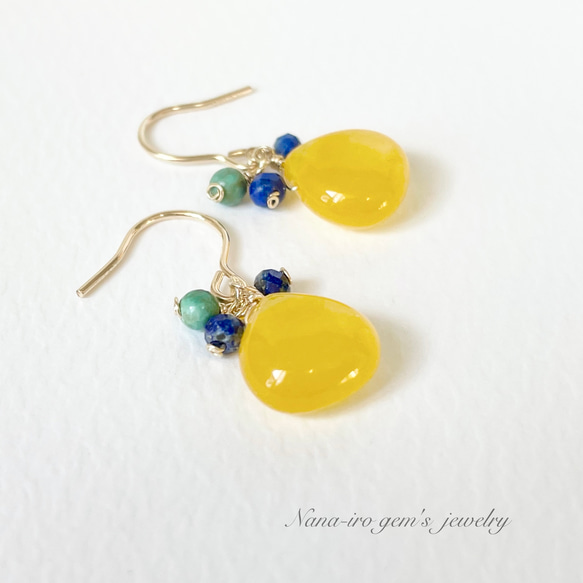 14kgf honey color Jade × lapis pierce 1枚目の画像