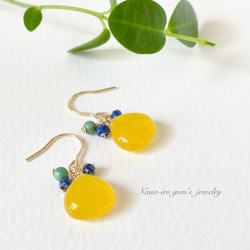 14kgf honey color Jade × lapis pierce 2枚目の画像