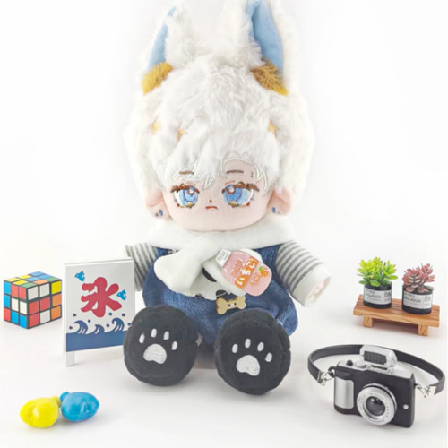 20cmぬいぐるみ 白髪の少年 かわいい 狐耳つき しっぽ付き ぬいぐるみ
