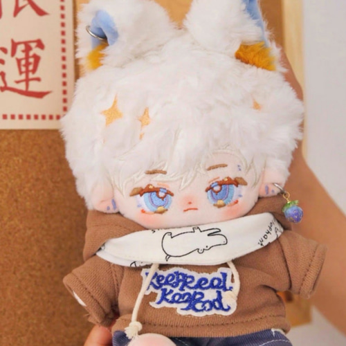 20cmぬいぐるみ 白髪の少年 かわいい 狐耳つき しっぽ付き ぬいぐるみ