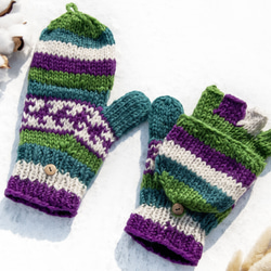 手織純羊毛針織手套/可拆卸保暖手套/內刷毛手套/觸控手套-葡萄綠 旅行露營野餐 聖誕交換禮物 母親節禮物 情人節禮物 第1張的照片