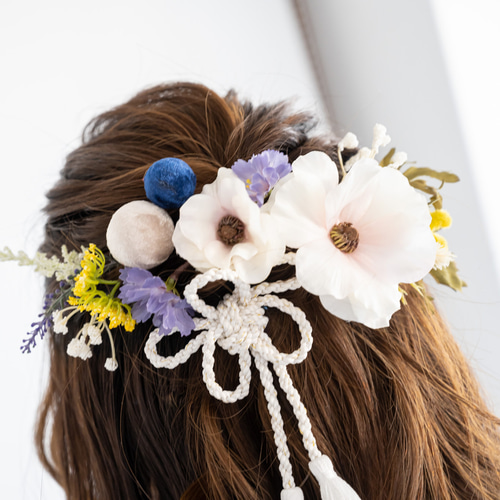 白/紺/紫の卒業式袴髪飾り】ハーフアップH/ミディアム・ロングヘアの
