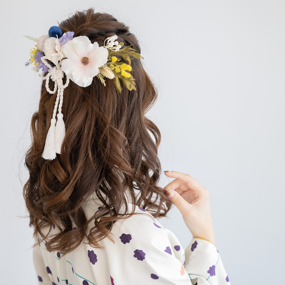 白・紺・紫の卒業式袴髪飾り】ハーフアップH ミディアム・ロングヘアの