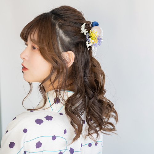 白/紺/紫の卒業式袴髪飾り】ハーフアップH/ミディアム