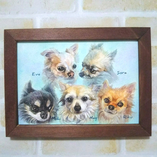 ◯絵画　水彩画　額装品　動物画 犬の似顔絵【水彩画/額付き】 絵画 chokotto* 通販 15381440