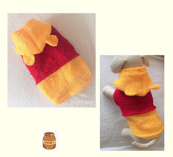 犬服セーター 耳付フードセーター／黄色と赤　名前入れ可　送料無料　if01 2枚目の画像