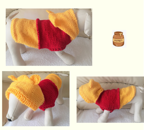 犬服セーター 耳付フードセーター／黄色と赤　名前入れ可　送料無料　if01 3枚目の画像
