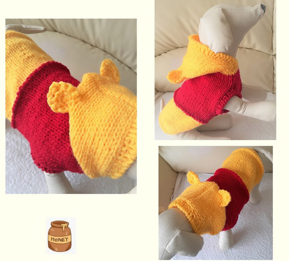 犬服セーター 耳付フードセーター／黄色と赤　名前入れ可　送料無料　if01 4枚目の画像