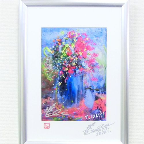 純真の花　　　絵画原画 命の花」彩原画 A4 純金箔 純銀箔 額サイズ 34×46㎝ パワー