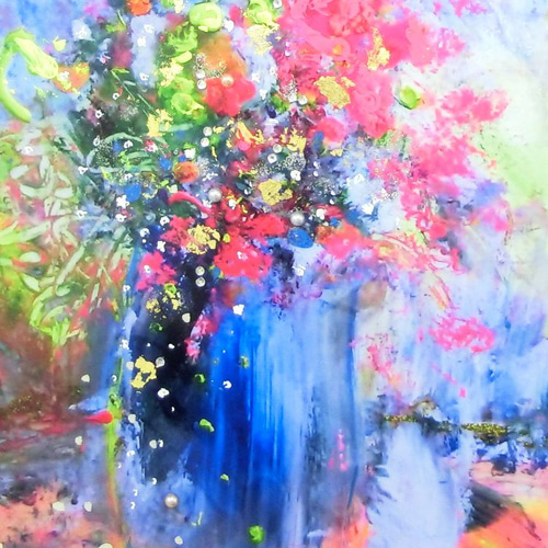 命の花」彩原画 A4 純金箔 純銀箔 額サイズ 34×46㎝ パワー