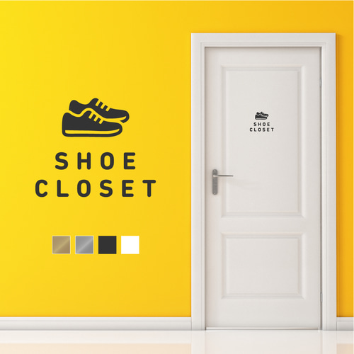 賃貸でも】SHOE CLOSET ドア サインステッカー│シンプルアイコン