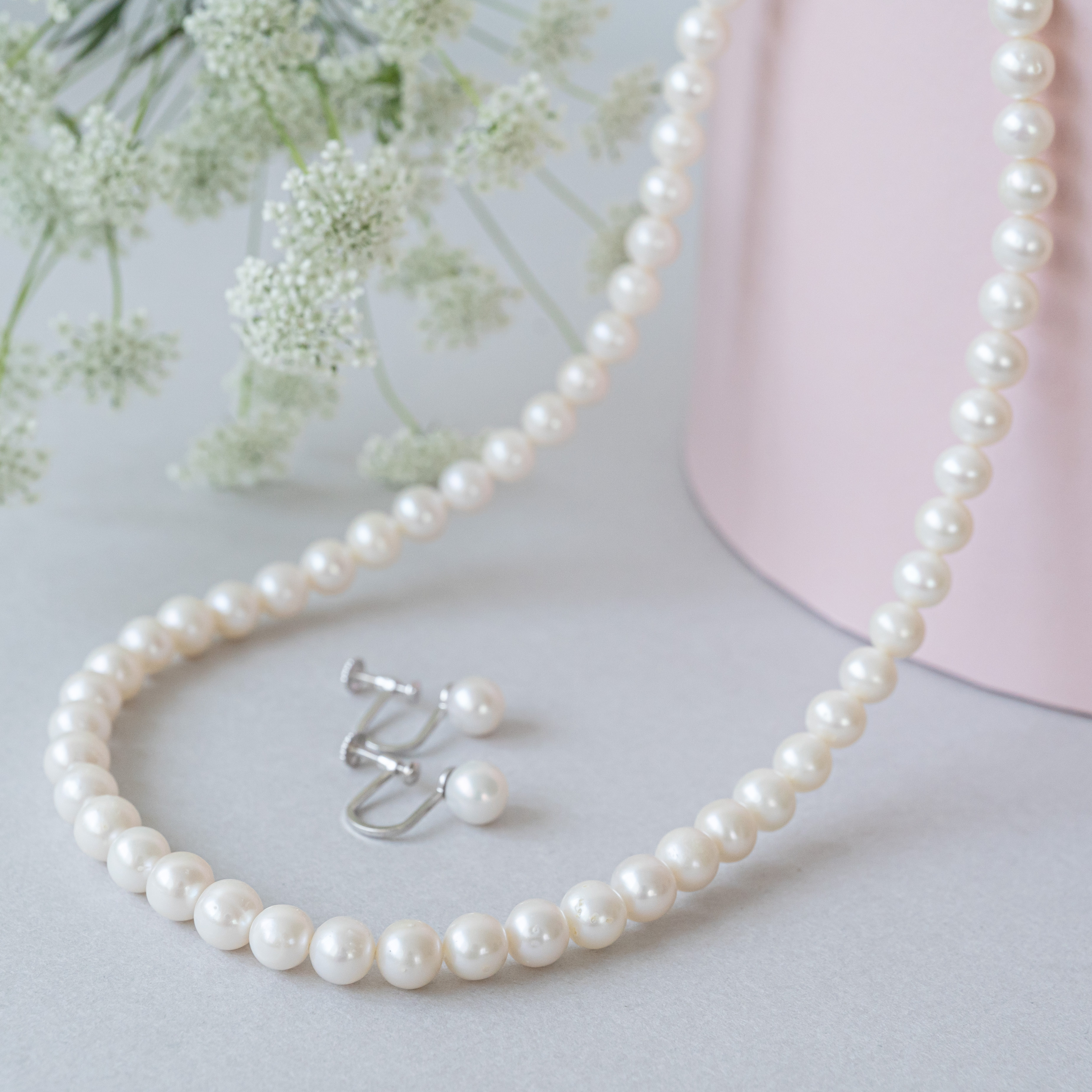 【受注生産品】淡水真珠　ネックレス　ピアスorイヤリング　淡水パール　オールノット仕様　フォーマル　入園　入学　卒園