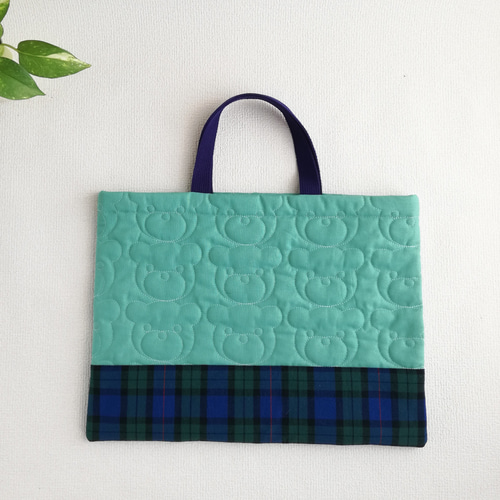 ライトブルー チェック付き くま柄キルティング セット販売 レッスン