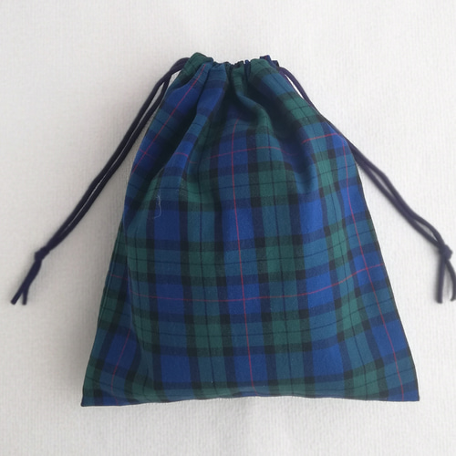 ハンドメイド 青 チェック キルティング レッスンバッグ 上履き入れ ハンドメイド 青 チェック キルティング レッスンバッグ 上履き入れ