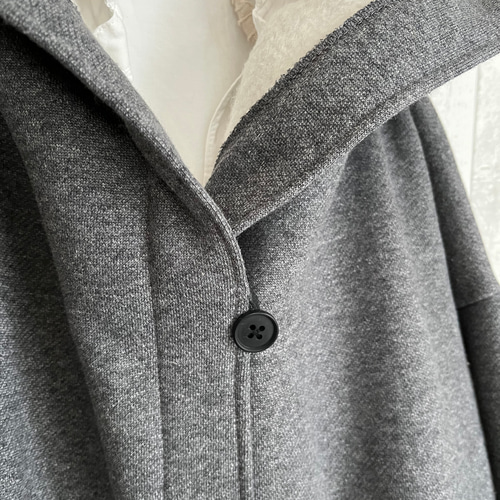 春秋グレーふわふわ裏起毛ニットフード付きジャケット ジャケット Kym