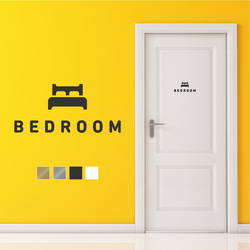 【賃貸でも】BEDROOM ドア サインステッカー│シンプルアイコン│ベッドルーム ドア用 1枚目の画像