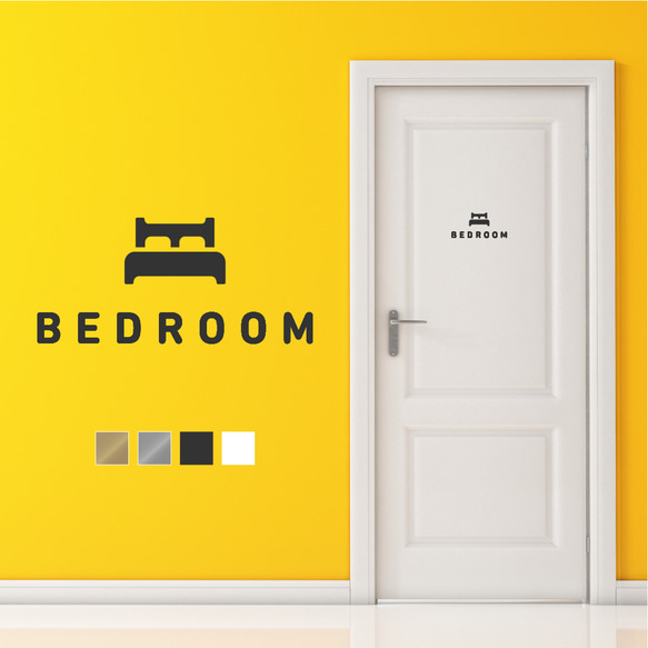 【賃貸でも】BEDROOM ドア サインステッカー│シンプルアイコン│ベッドルーム ドア用 1枚目の画像