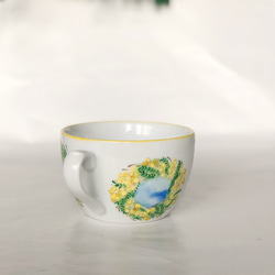 たっぷり入るスープカップ・空とミモザのエナメル絵付けA 3枚目の画像