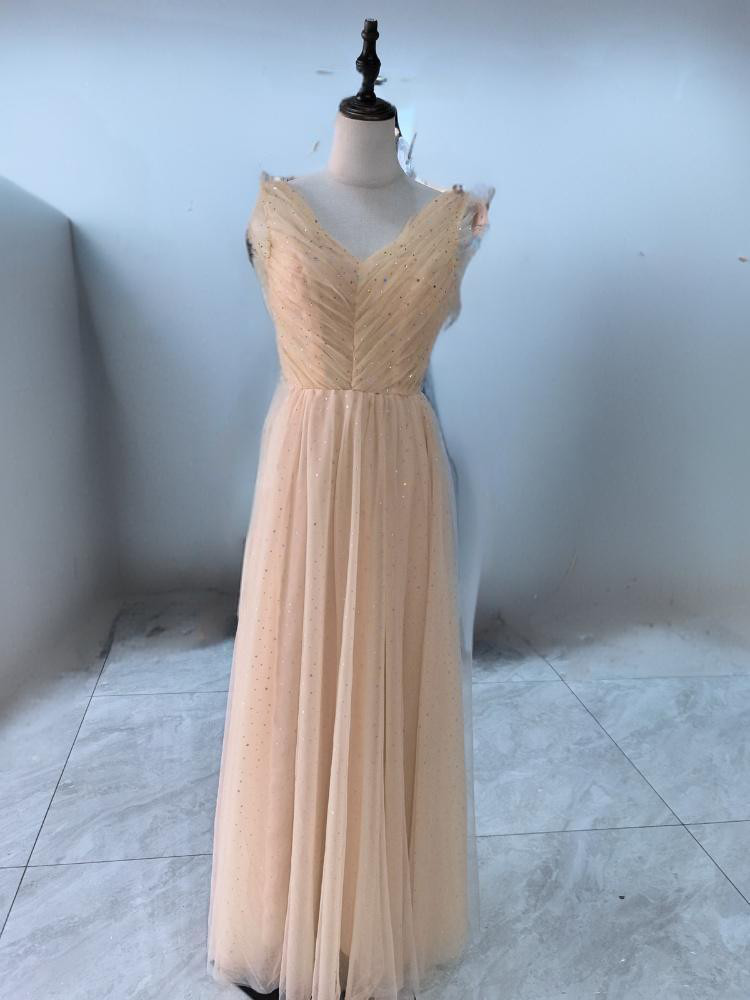 高品質！チャンパグネ  Vネックドレスバックレス 細見えシルエットセクシー カラードレス 演奏会 二次会 合コンD92