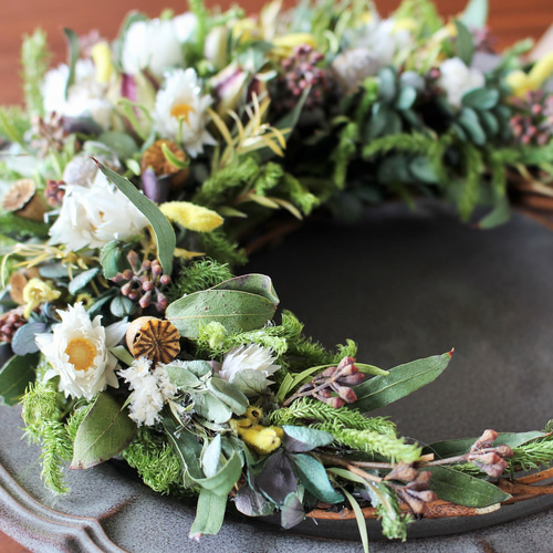 ラッピング無料❍ニゲラとカンガルーポーの三日月リース ドライ