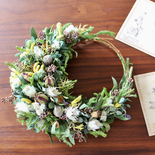 ラッピング無料❍ニゲラとカンガルーポーの三日月リース ドライ