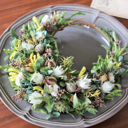 ラッピング無料❍ニゲラとカンガルーポーの三日月リース ドライ