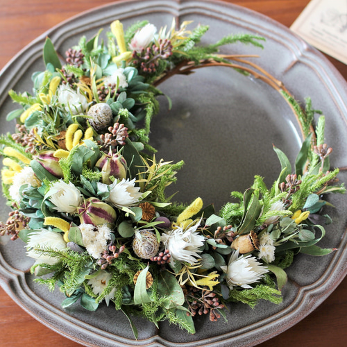 ラッピング無料❍ニゲラとカンガルーポーの三日月リース ドライ