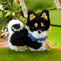 ふわもこ刺繍の柴犬(黒柴) ブローチ NO.01 1枚目の画像