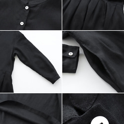 亞麻立領翻褶連身裙（黑色） OP11 第13張的照片